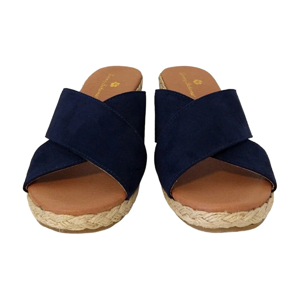 Tommy Bahama Stacey Navy Blue Criss-Cross Fabric Espadrille Wedge Sandals Beachy - Picture 4 of 8